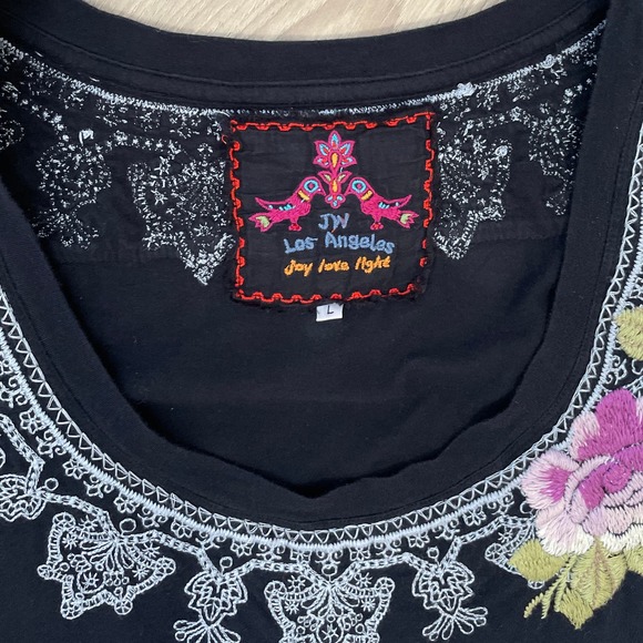 JOHNNY WAS Dark Navy Embroidered Top Size L - Picture 8 of 9